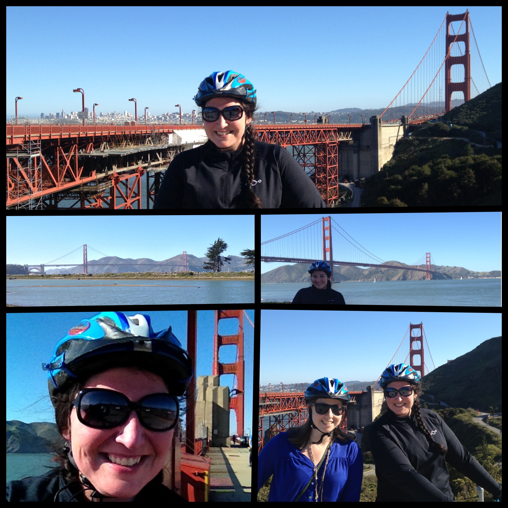 golden gate bridge biking collage